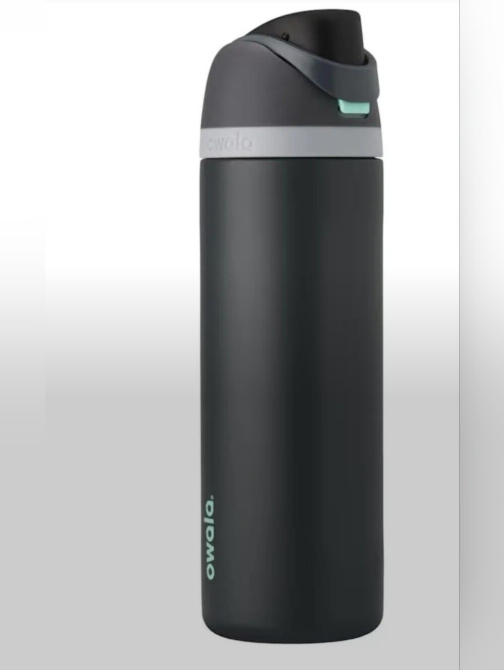 Owalo Matte Black Insulated Travel Bottle with Mint Accent